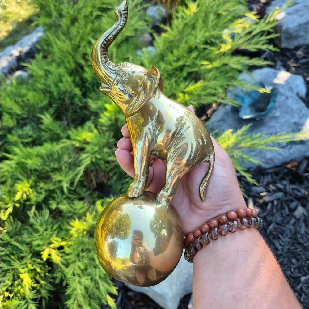 Vintage Solid Brass Circus Elephant on Ball Figural Call Bell